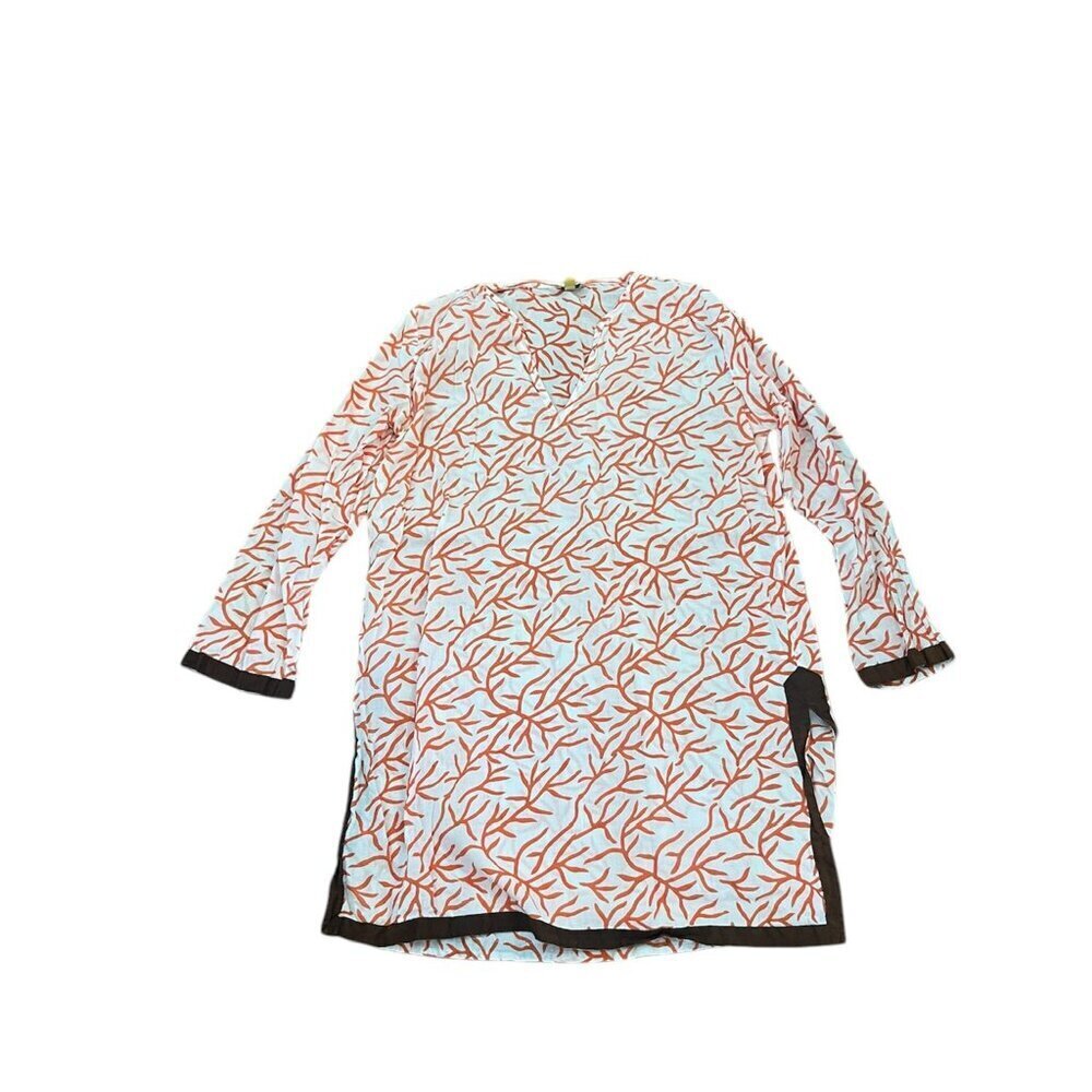 Roberta Roller Rabbit Orange Graphic Tunic with Mandarin Collar